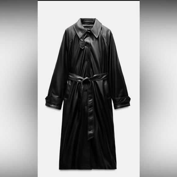 Zara Jackets & Blazers - Zara Sleek Black Leather Trench Coat